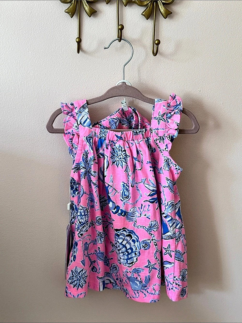 Lilly Pulitzer Plumeria Infant Dress Floral Pink & Blue Baby 6-12M